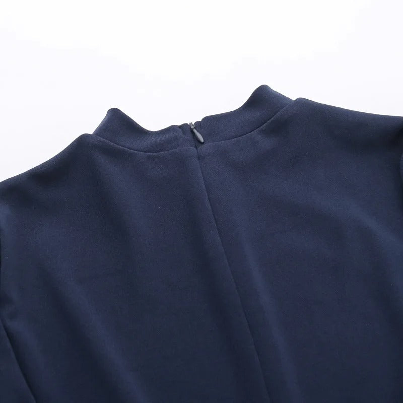 Lisa Short Dress for Women – Fitted Cut, Flared Long Sleeves & Chic High Collar