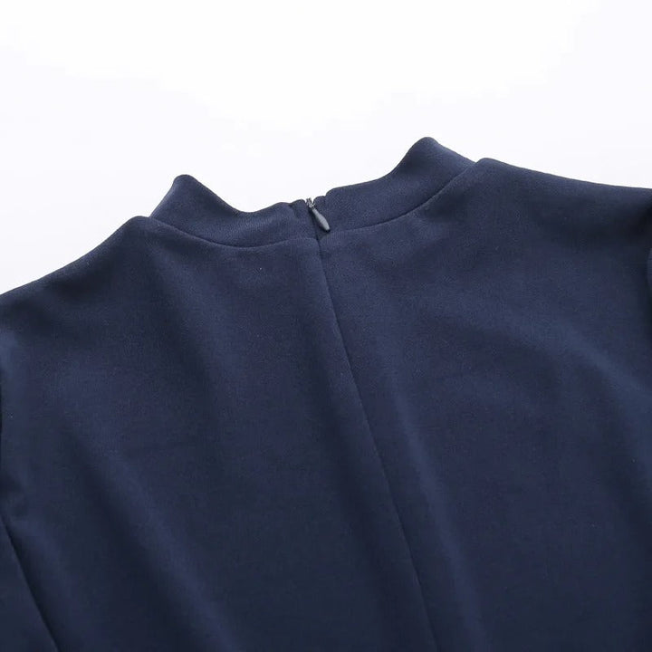 Lisa Short Dress for Women – Fitted Cut, Flared Long Sleeves & Chic High Collar