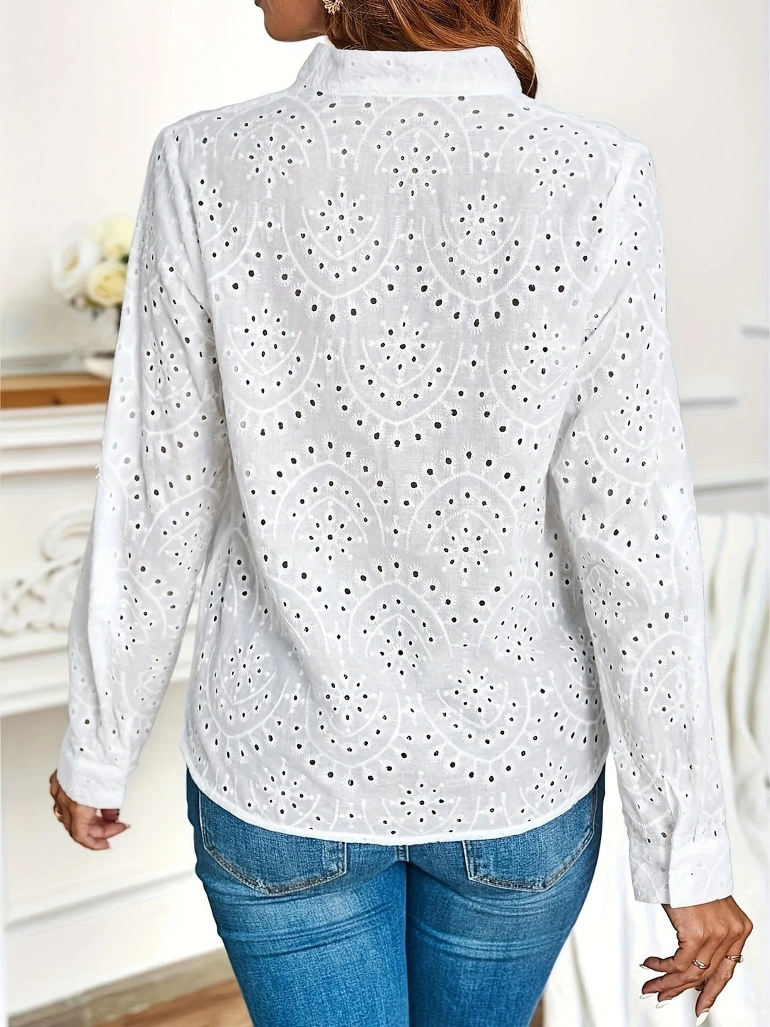 Clyde Women's Blouse – Lightweight Long Sleeve Top with Cut-Out Details & Straight Cut