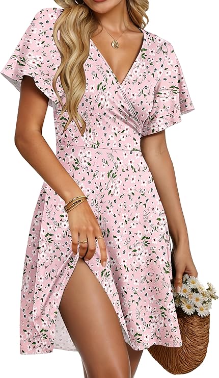 Taffy Summer Dress for Women – Cross V-Neck, Ruffled Sleeves & Elegant A-Line Cut