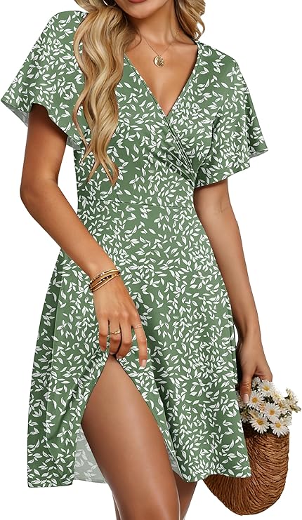 Taffy Summer Dress for Women – Cross V-Neck, Ruffled Sleeves & Elegant A-Line Cut