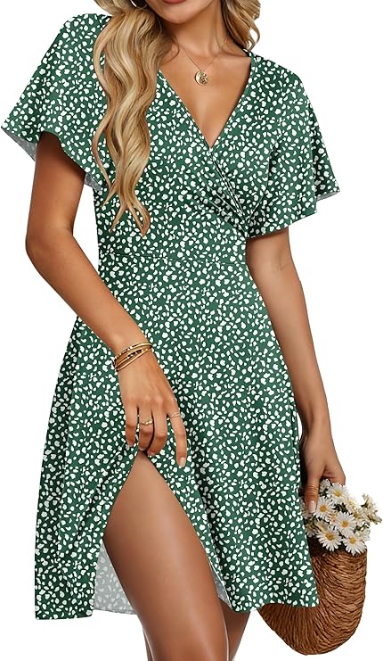 Taffy Summer Dress for Women – Cross V-Neck, Ruffled Sleeves & Elegant A-Line Cut