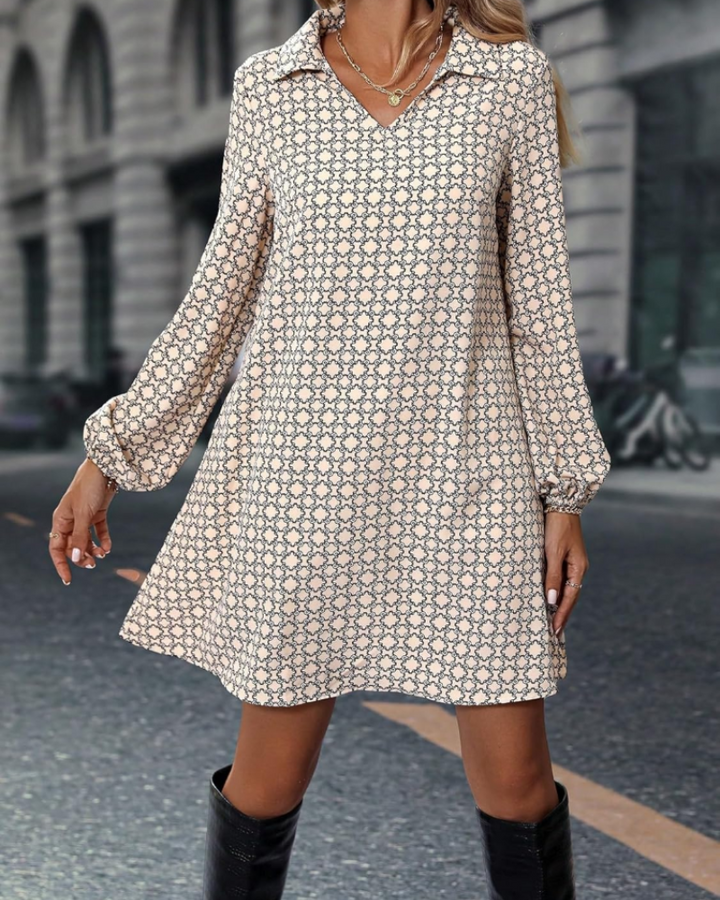 Talia Women's Dress – V-Neck, Long Sleeves & Elegant A-Line Cut Comfort