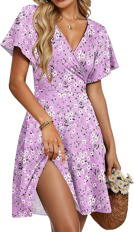 Taffy Summer Dress for Women – Cross V-Neck, Ruffled Sleeves & Elegant A-Line Cut