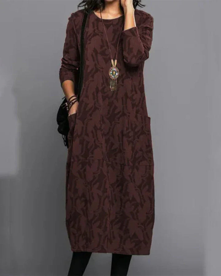 Isabella Long Dress for Women – Comfortable Fleece Dress with Long Sleeves, Pockets, and Trendy Floral Pattern