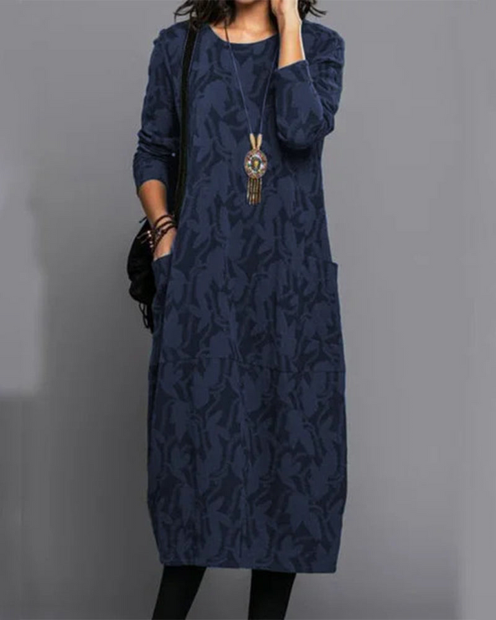 Isabella Long Dress for Women – Comfortable Fleece Dress with Long Sleeves, Pockets, and Trendy Floral Pattern