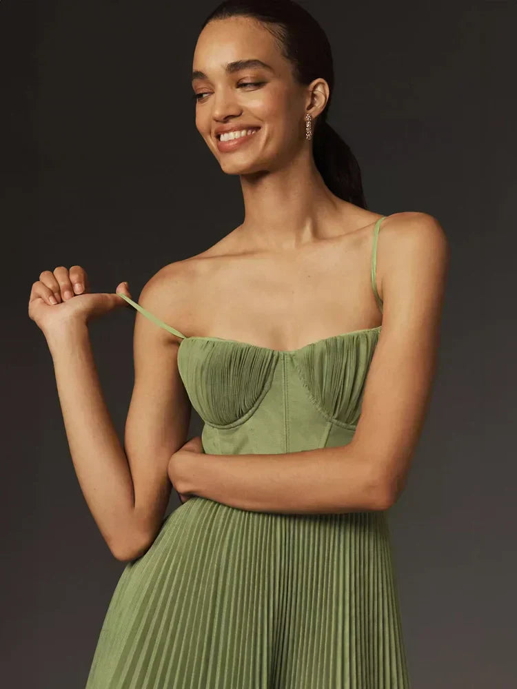 Juliana Midi Dress for Women – Elegant Tulle Dress with Pleated Corset & A-Line Flared Skirt