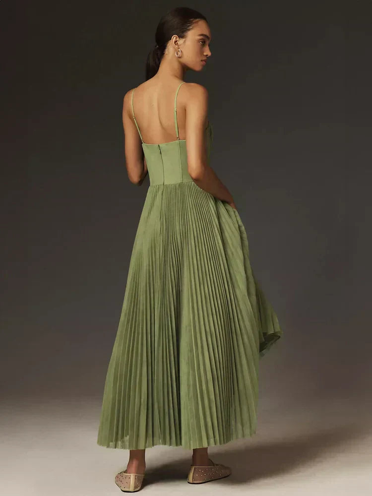 Juliana Midi Dress for Women – Elegant Tulle Dress with Pleated Corset & A-Line Flared Skirt
