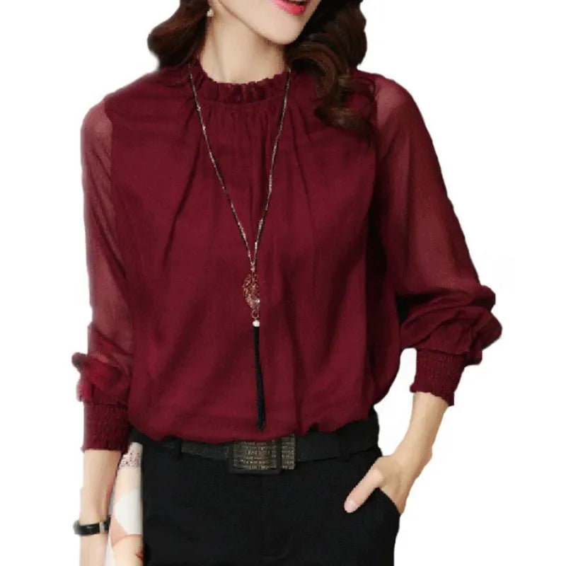 Erin Blouse for Women - Elegant Long Sleeve Top in Classic Colors with a Comfortable Fit