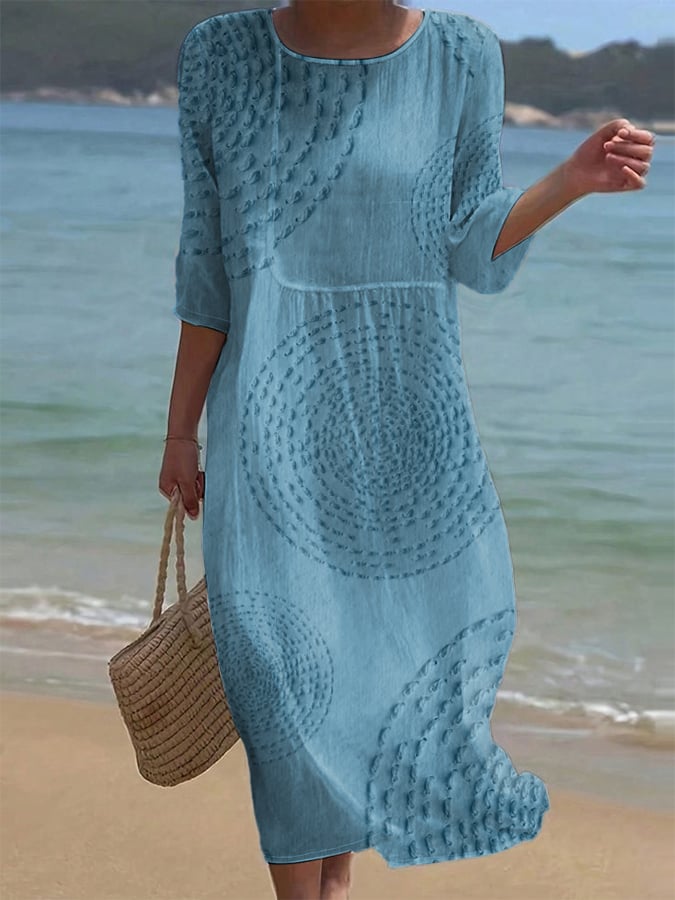 Mira | Airy Linen Dress with Embroidery Details & 3/4 Sleeves