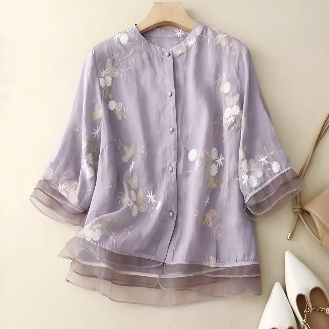 Emily Blouse for Women – Elegant Floral Blouse in Airy Fabric with Classic Cut