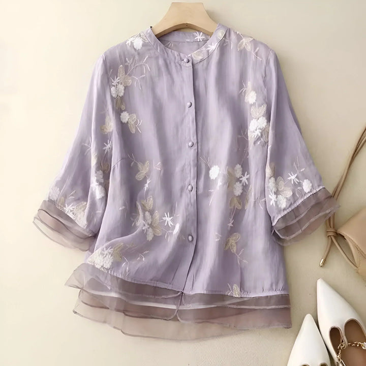 Emily Blouse for Women – Elegant Floral Blouse in Airy Fabric with Classic Cut