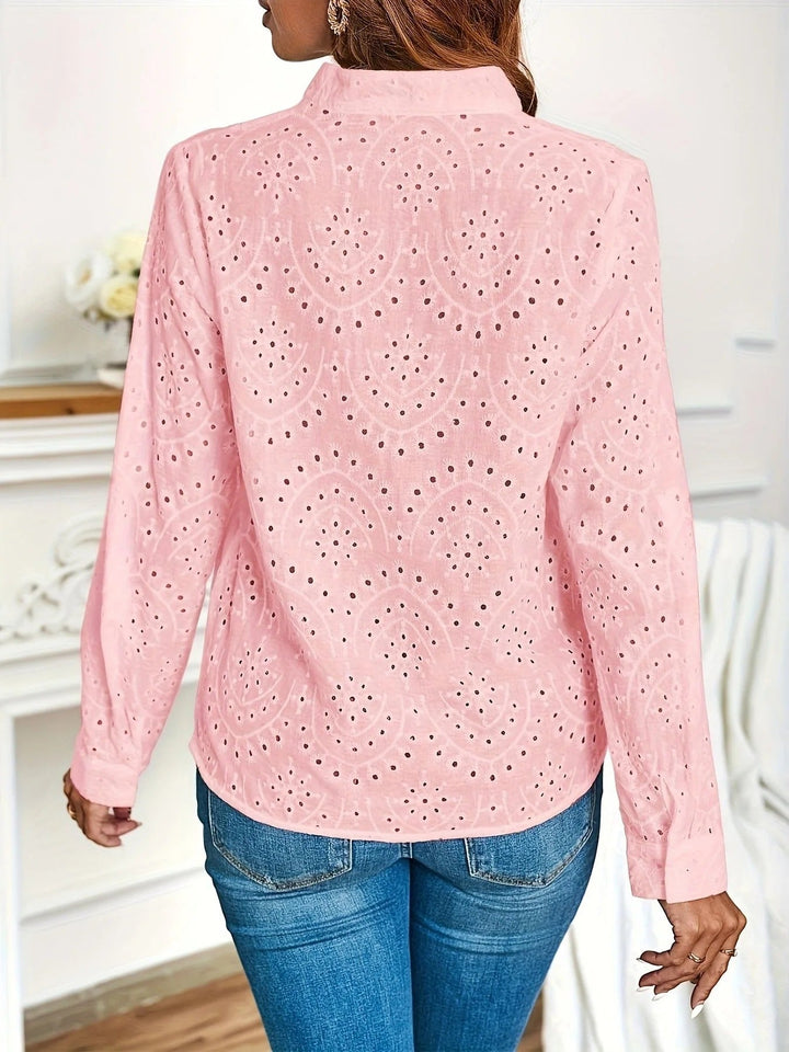 Clyde Women's Blouse – Lightweight Long Sleeve Top with Cut-Out Details & Straight Cut