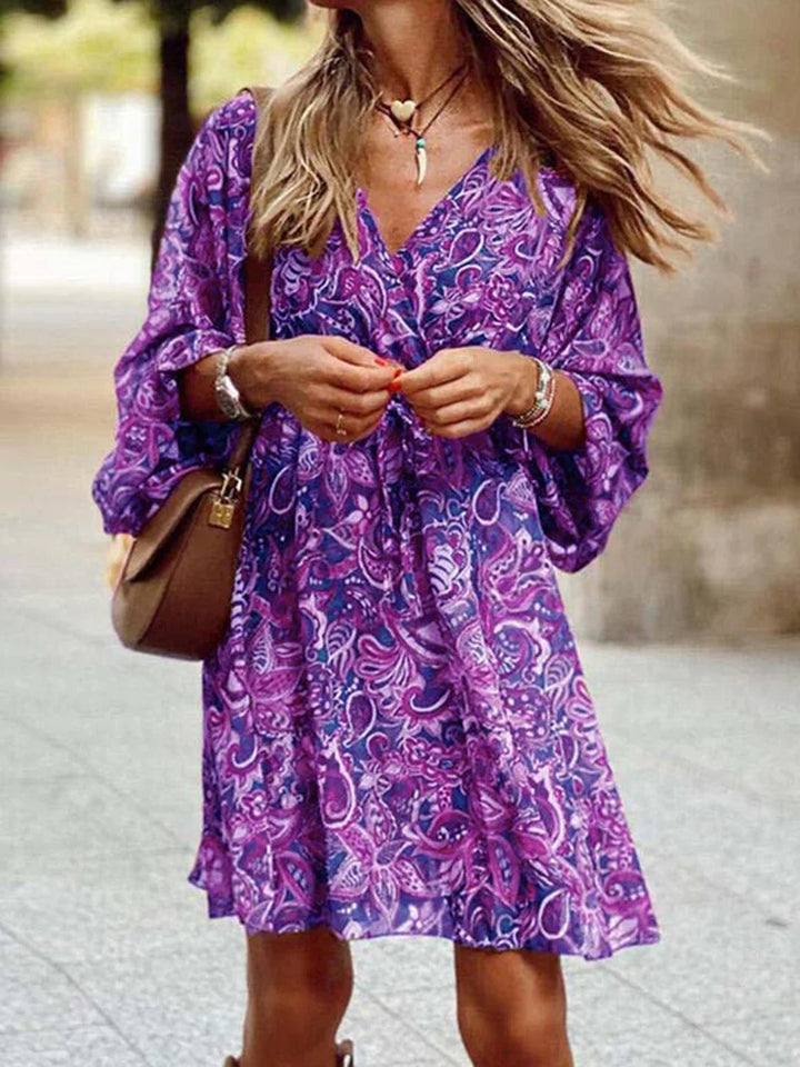 Edith Bohemian Dress for Women – Paisley Print, 3/4 Bell Sleeves & Flowing Cut