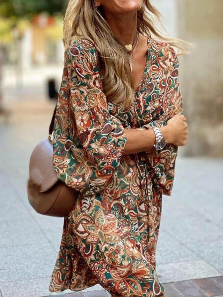 Edith Bohemian Dress for Women – Paisley Print, 3/4 Bell Sleeves & Flowing Cut