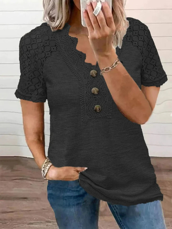 Chandy Women's T-Shirt with Lace Details – Lightweight Cotton Short Sleeves for Spring & Summer
