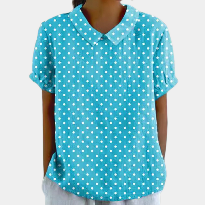 Bruna Blouse Women – Casual Short Sleeve Top with Pastoral Floral Print & Round Neck