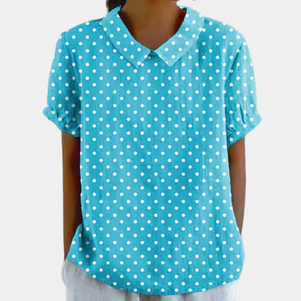 Bruna Blouse for Women – Casual Short Sleeve Top with Pastoral Floral Print & Round Neck