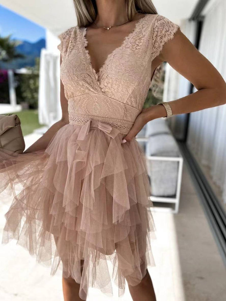 Wendy Women's Cocktail Dress – Short Sleeveless Tulle Tutu Style Dress with V-Neck & Open Back