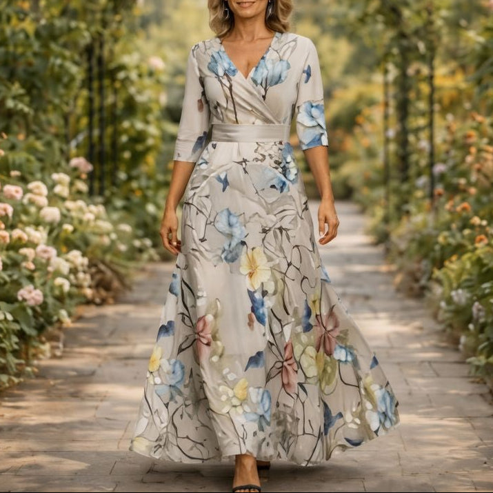 Fleur™ - Elegant Flower Dress with V-Neck
