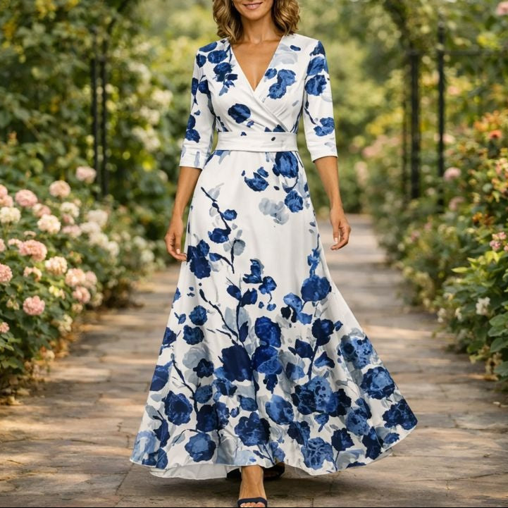 Fleur™ - Elegant Flower Dress with V-Neck