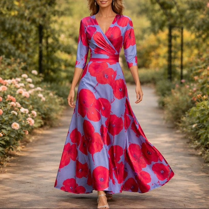 Fleur™ - Elegant Flower Dress with V-Neck