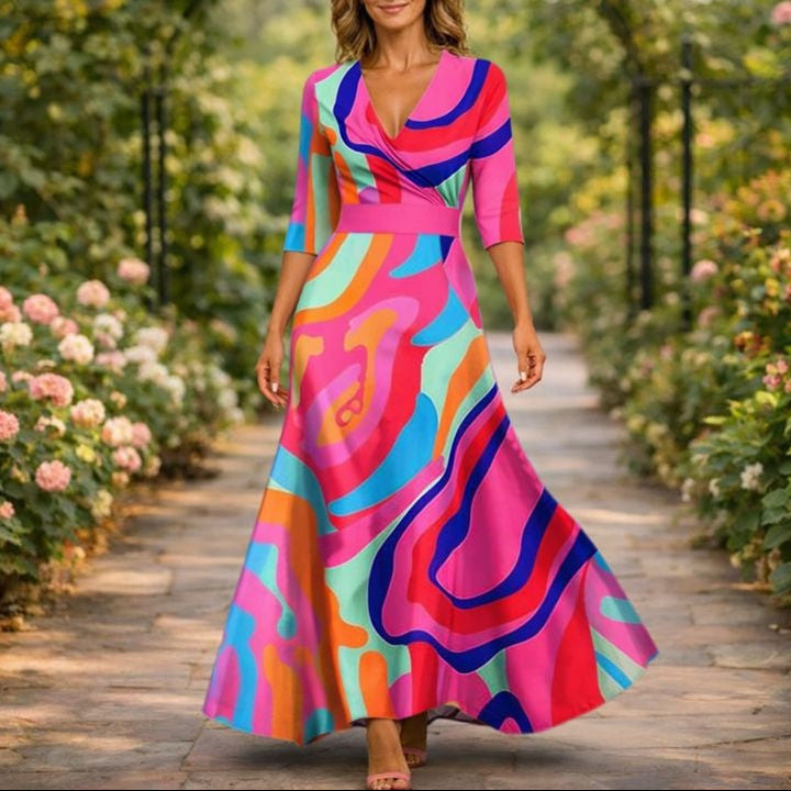 Fleur™ - Elegant Flower Dress with V-Neck