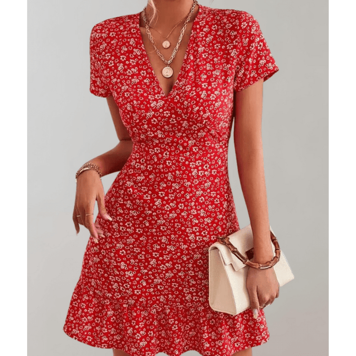 Daria Floral Dress for Women – Flowing Hem, V-Neck and Discreet Waist by Looksy