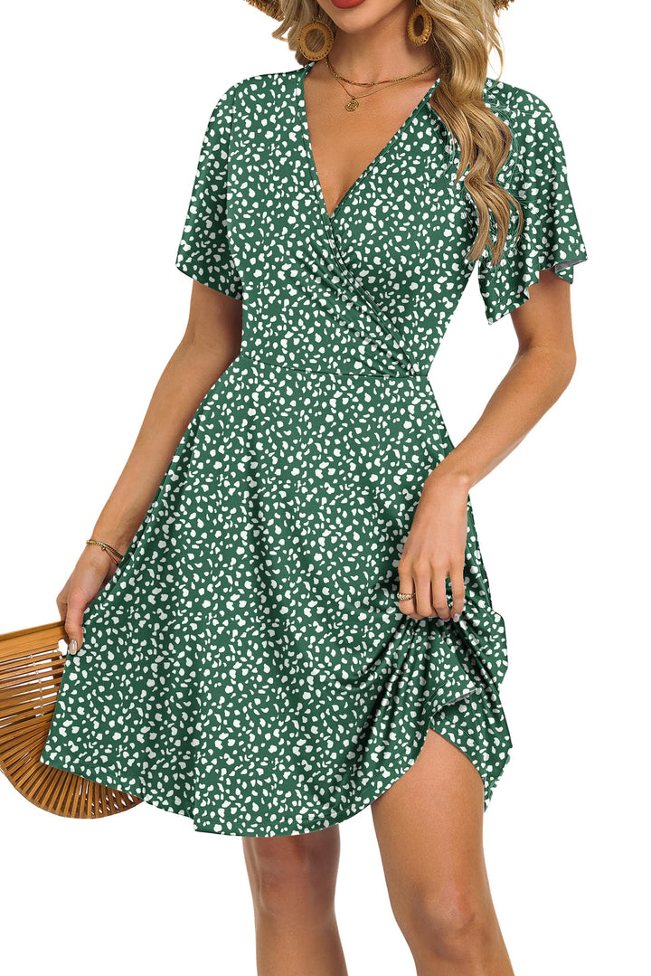 Mariselle Women's Dress – Wrap V-Neck Floral, Empire Waist & A-Line Cut Summer