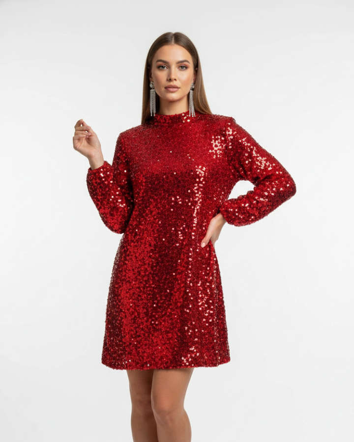 Gloria Evening Dress for Women – Elegant Sequined Dress with Fitted Cut & Bow Detail