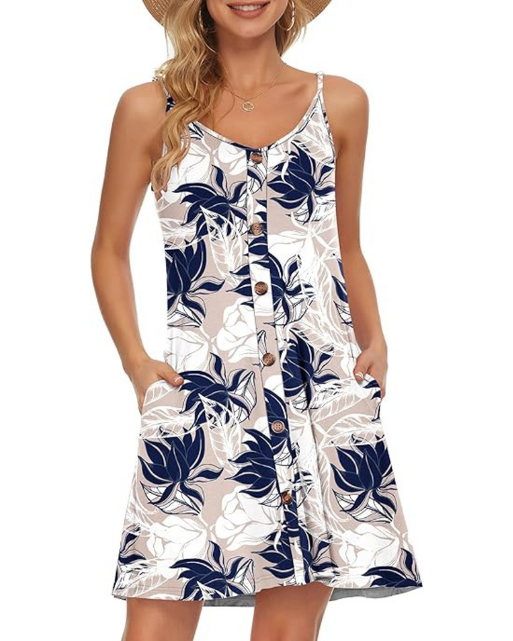 Gabbie Summer Dress for Women – Adjustable Thin Straps, V-Neck & Fluid Cut with Pockets for the Beach