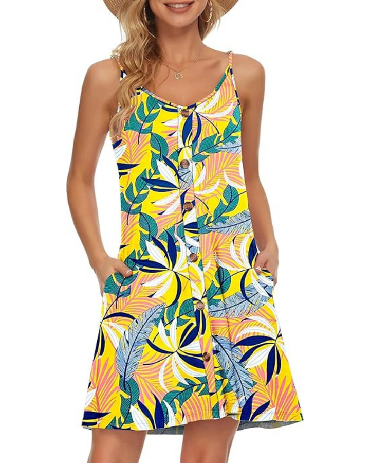 Gabbie Summer Dress for Women – Adjustable Thin Straps, V-Neck & Fluid Cut with Pockets for the Beach