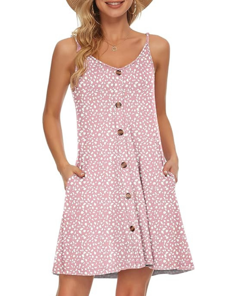 Gabbie Summer Dress for Women – Adjustable Thin Straps, V-Neck & Fluid Cut with Pockets for the Beach