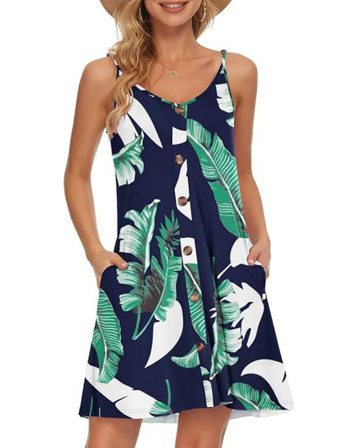 Gabbie Summer Dress for Women – Adjustable Thin Straps, V-Neck & Fluid Cut with Pockets for the Beach