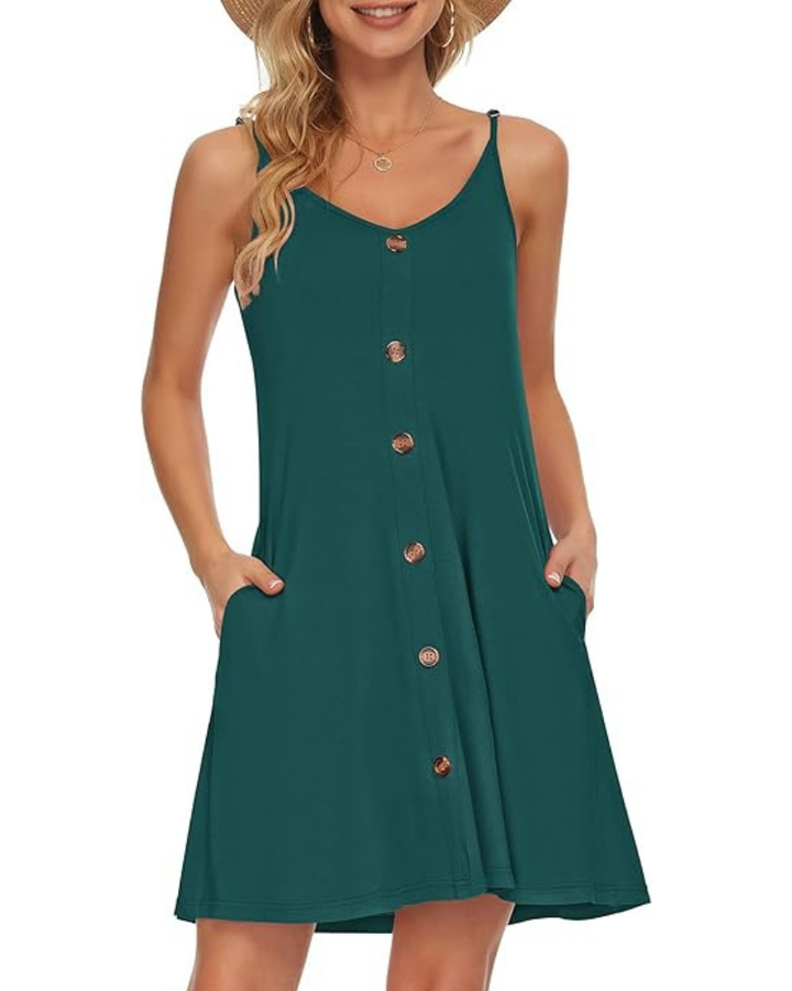 Gabbie Summer Dress for Women – Adjustable Thin Straps, V-Neck & Fluid Cut with Pockets for the Beach