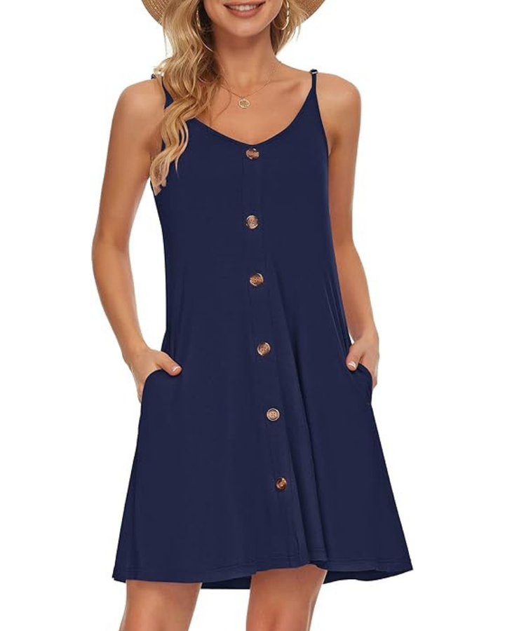 Gabbie Summer Dress for Women – Adjustable Thin Straps, V-Neck & Fluid Cut with Pockets for the Beach