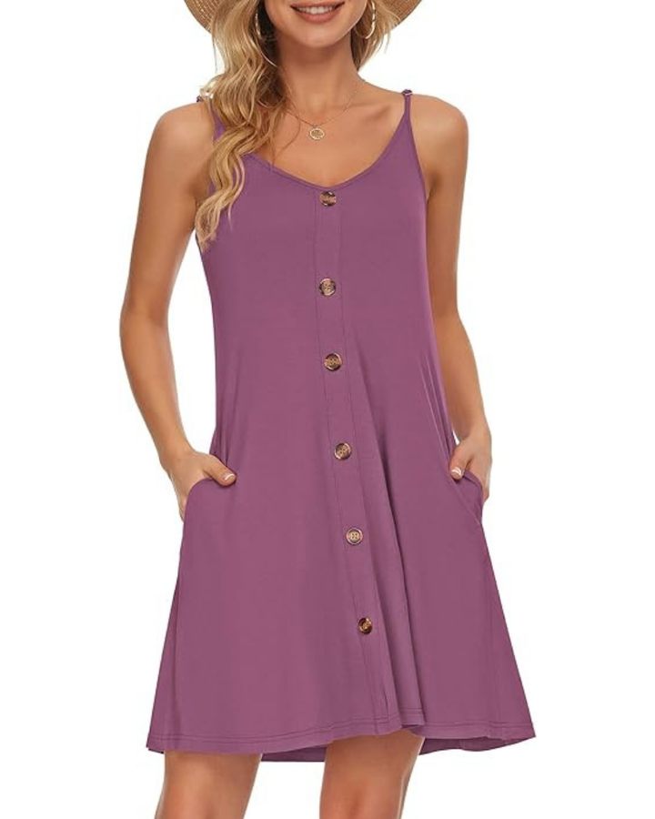 Gabbie Summer Dress for Women – Adjustable Thin Straps, V-Neck & Fluid Cut with Pockets for the Beach