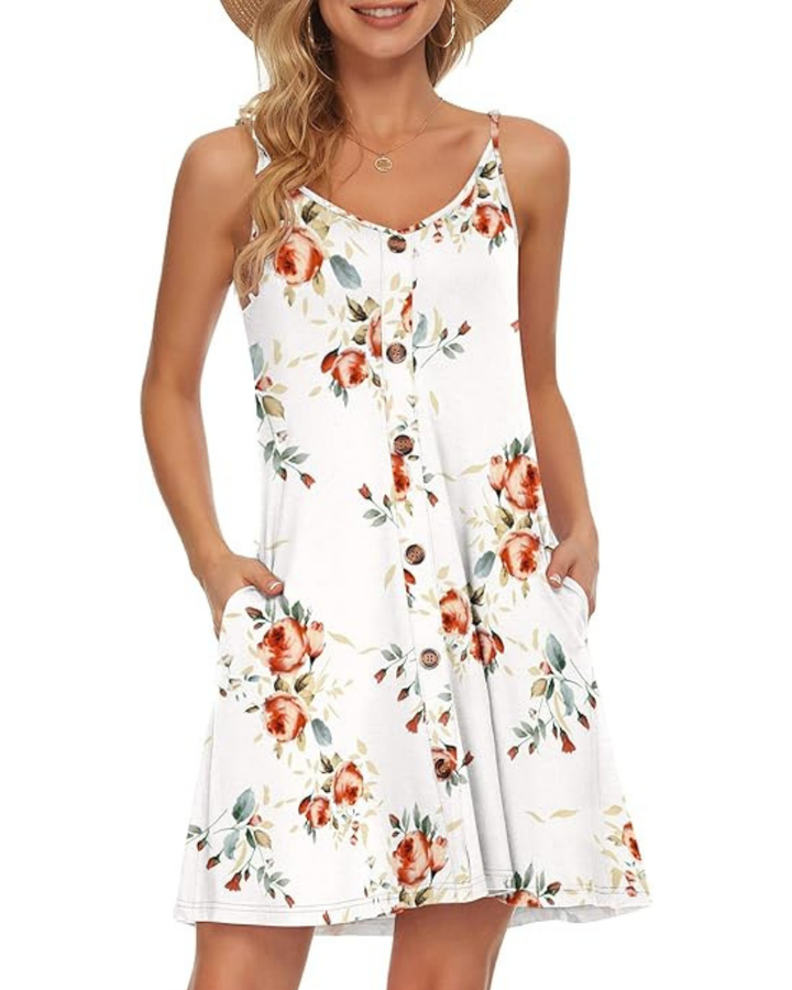 Gabbie Summer Dress for Women – Adjustable Thin Straps, V-Neck & Fluid Cut with Pockets for the Beach