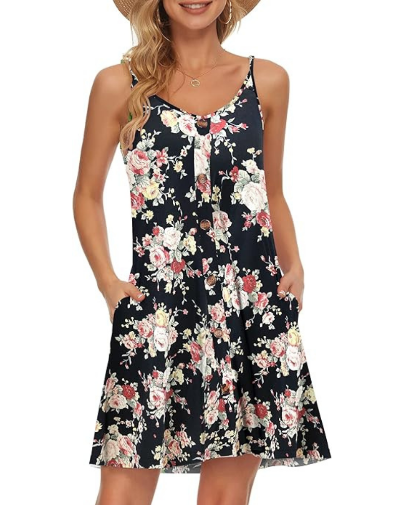 Gabbie Summer Dress for Women – Adjustable Thin Straps, V-Neck & Fluid Cut with Pockets for the Beach