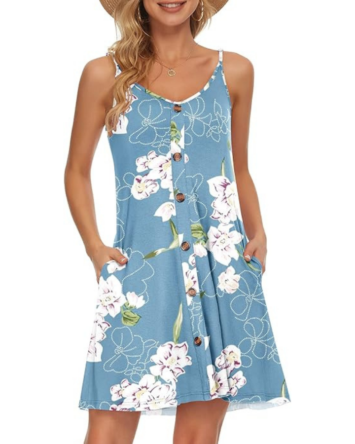 Gabbie Summer Dress for Women – Adjustable Thin Straps, V-Neck & Fluid Cut with Pockets for the Beach