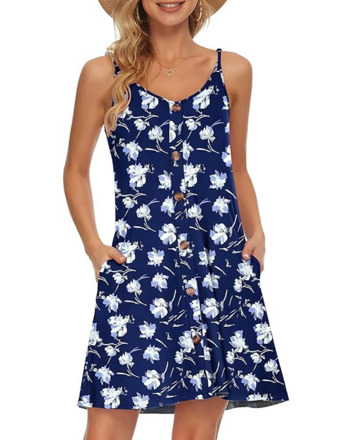 Gabbie Summer Dress for Women – Adjustable Thin Straps, V-Neck & Fluid Cut with Pockets for the Beach