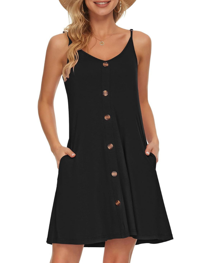 Gabbie Summer Dress for Women – Adjustable Thin Straps, V-Neck & Fluid Cut with Pockets for the Beach