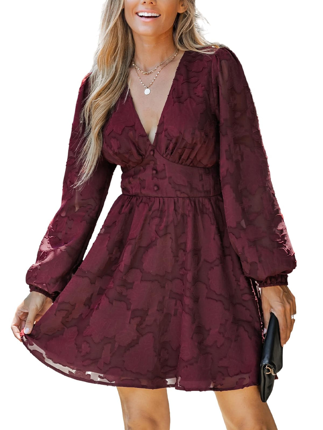 Virelle Dress Cupshe Women – Floral Lace V-Neck, Long Sleeves & Elegant A-Line Cut