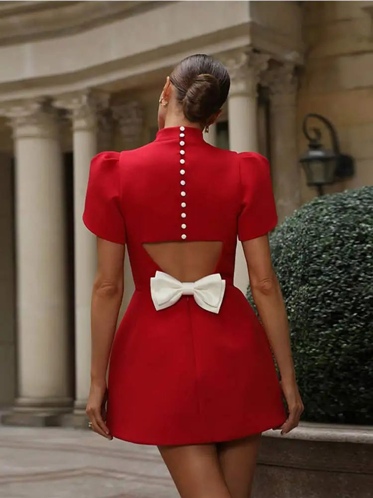 Lissane Mini Red Dress for Women – Chic Summer Dress with Bow Detail and Elegant Cutouts