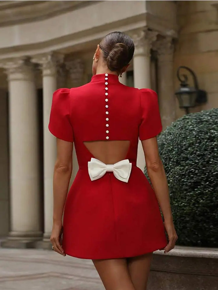 Lissane Mini Red Dress for Women – Chic Summer Dress with Bow Detail and Elegant Cutouts