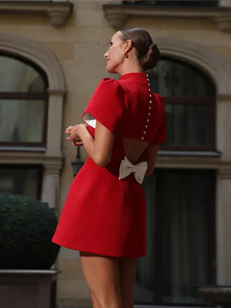 Lissane Mini Red Dress for Women – Chic Summer Dress with Bow Detail and Elegant Cutouts