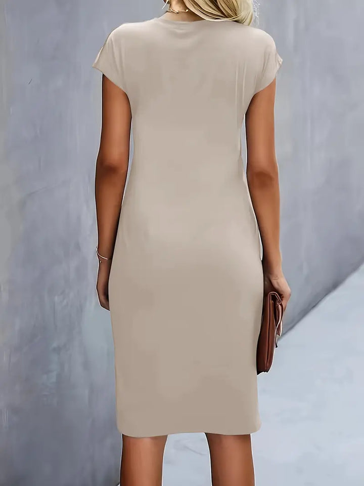 Mylène Midi Dress for Women – Elegant Flattering Cut & Round Neck, Available in Multiple Colors