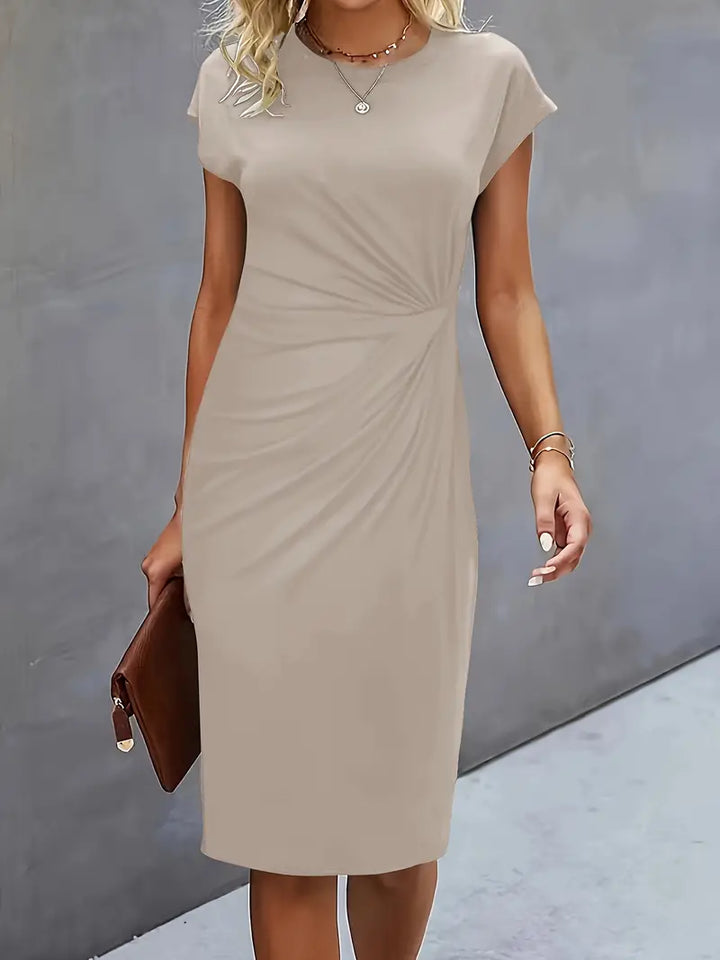 Mylène Midi Dress for Women – Elegant Flattering Cut & Round Neck, Available in Multiple Colors