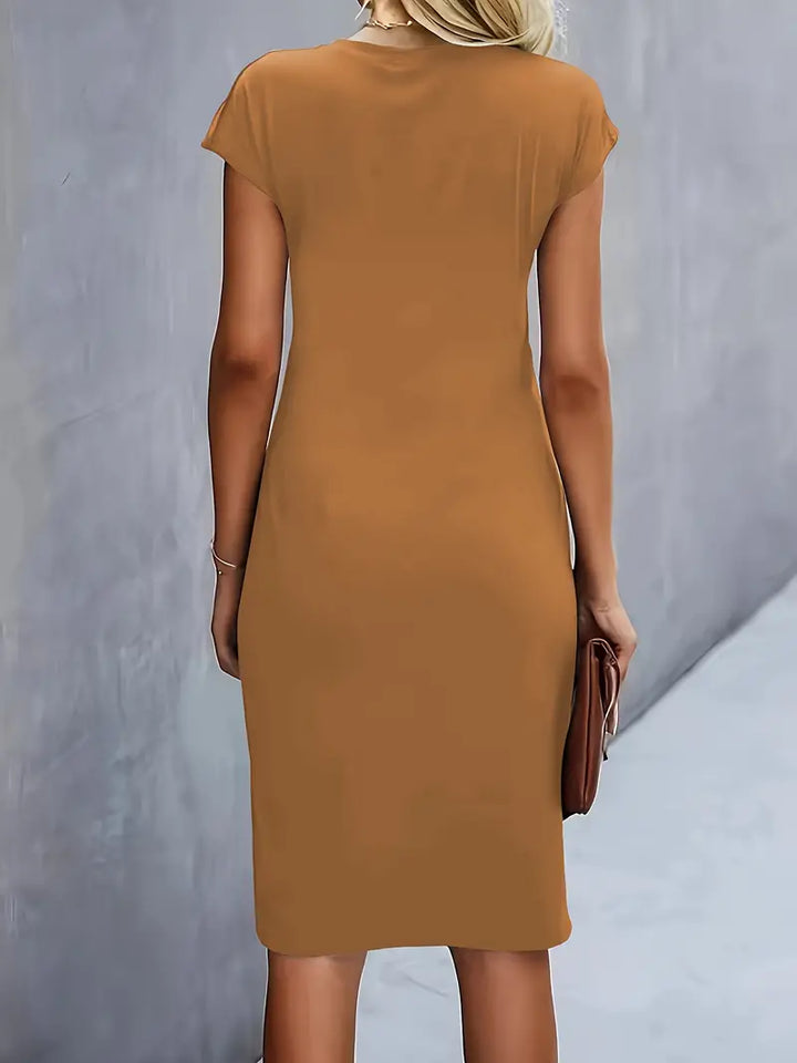 Mylène Midi Dress for Women – Elegant Flattering Cut & Round Neck, Available in Multiple Colors