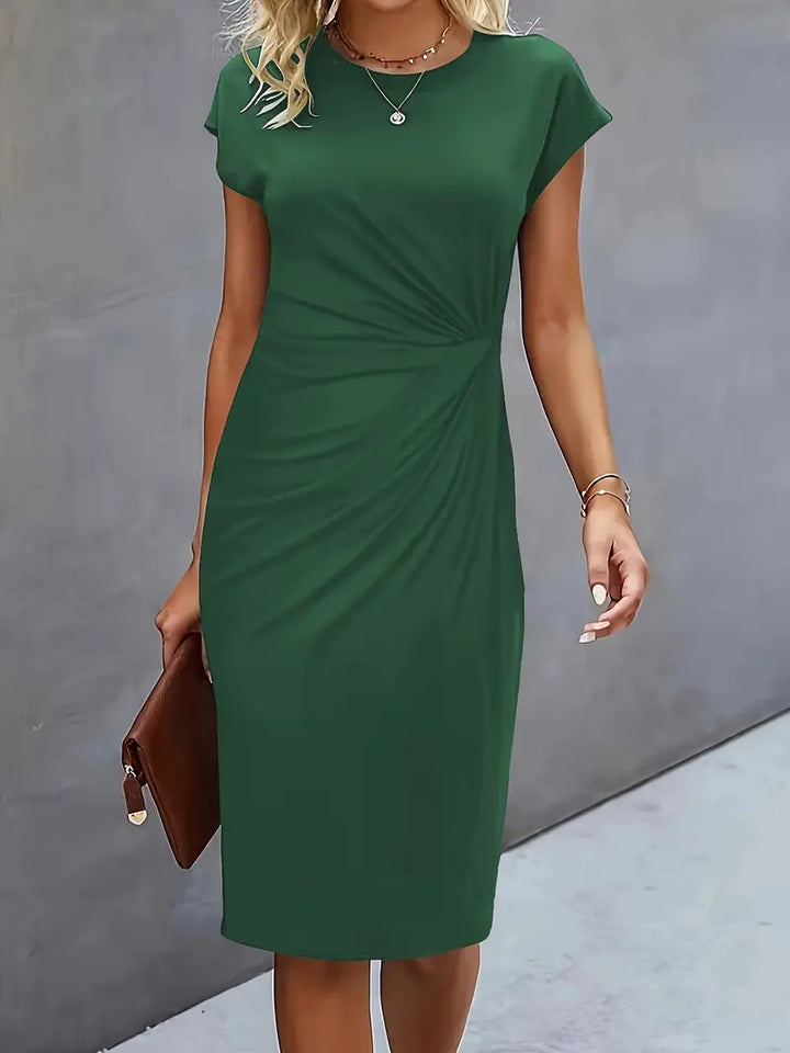 Mylène Midi Dress for Women – Elegant Flattering Cut & Round Neck, Available in Multiple Colors
